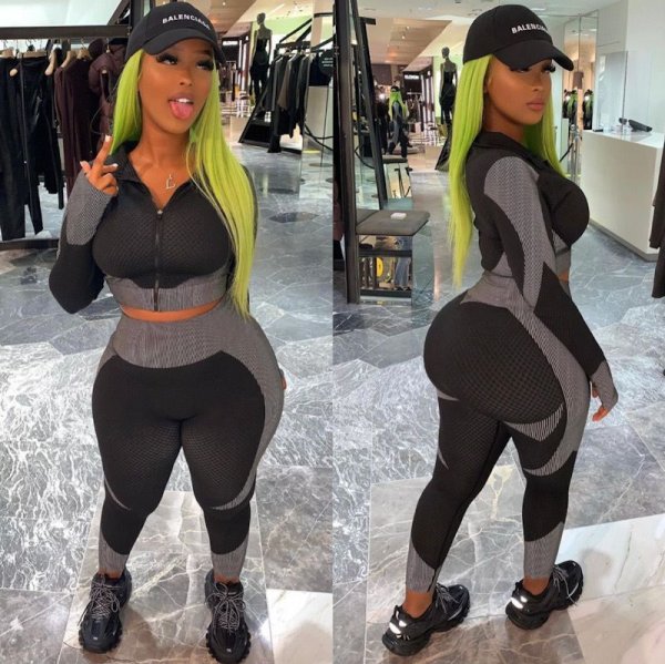 画像5: 【宅急便コンパクト対応】★Color5 #3208 SEAMLESS《BLACK×VOLT》zip-up長袖クロップトップス×2wayハイウエストレギンスセットアップ★ (5)