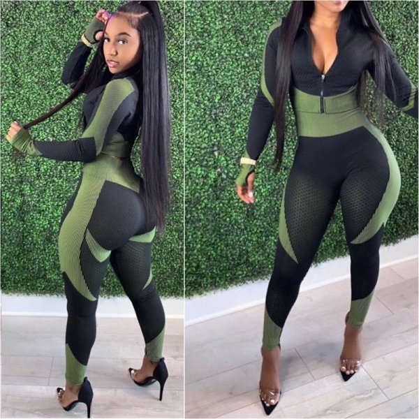 画像2: 【宅急便コンパクト対応】★Color5 #3208 SEAMLESS《BLACK×VOLT》zip-up長袖クロップトップス×2wayハイウエストレギンスセットアップ★ (2)