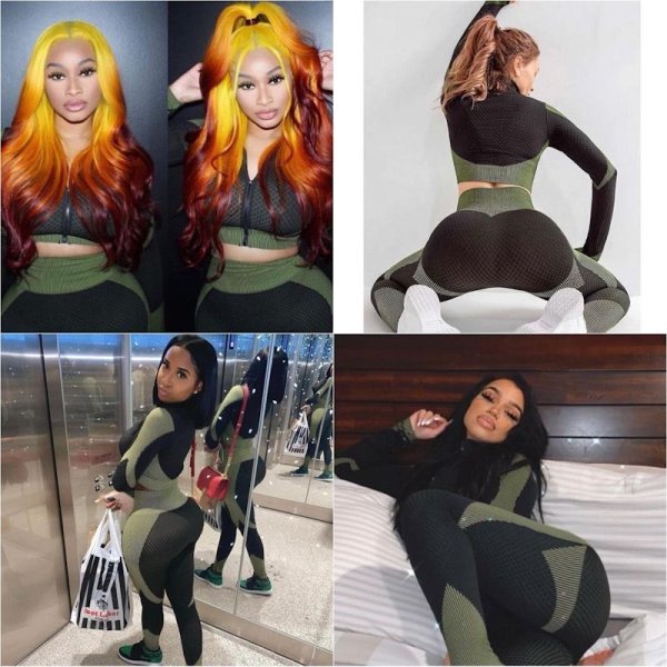 画像6: 【宅急便コンパクト対応】★Color5 #3208 SEAMLESS《BLACK×VOLT》zip-up長袖クロップトップス×2wayハイウエストレギンスセットアップ★ (6)