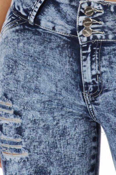 画像2: 【宅急便コンパクト(全サイズ)/ネコポス(US7まで)】★LOVE YOU Jeans《ミラクルストレッチ♪3ボタンDISTRESSED×ストーン埋め込み×リボン♡》PUSH UPスキニージーンズ★ (2)