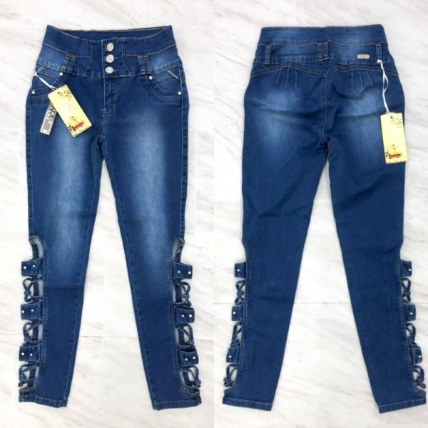 画像2: 【宅急便コンパクト(全サイズ)/ネコポス(US5まで)】★SILVER DIVA Jeans #3290《サイドcut-out/大粒ジルコニア埋め込み≫3ボタンノンポケスキニーPUSH UPジーンズ★ (2)