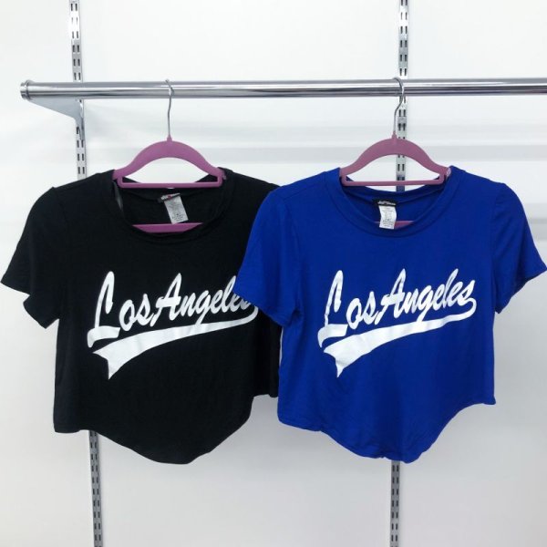 画像4: 【宅急便コンパクト/ネコポス対応】★残りSのみ！《全2色/Made In USA》Los Angeles《ドジャース風ロゴ》2Way 裾結びストレッチcropトップス★ (4)