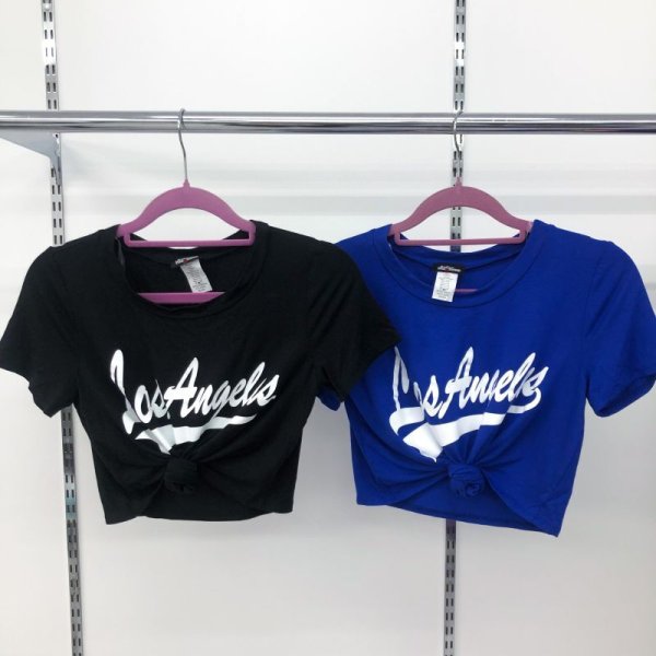 画像5: 【宅急便コンパクト/ネコポス対応】★残りSのみ！《全2色/Made In USA》Los Angeles《ドジャース風ロゴ》2Way 裾結びストレッチcropトップス★ (5)