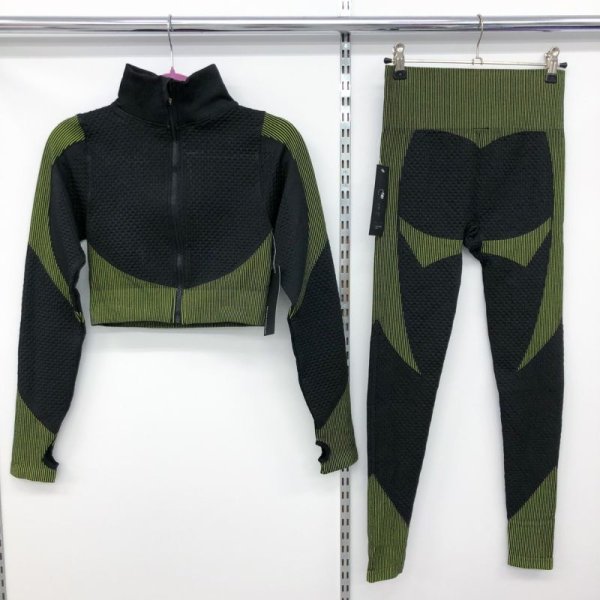 画像12: 【宅急便コンパクト対応】★Color5 #3208 SEAMLESS《BLACK×VOLT》zip-up長袖クロップトップス×2wayハイウエストレギンスセットアップ★ (12)