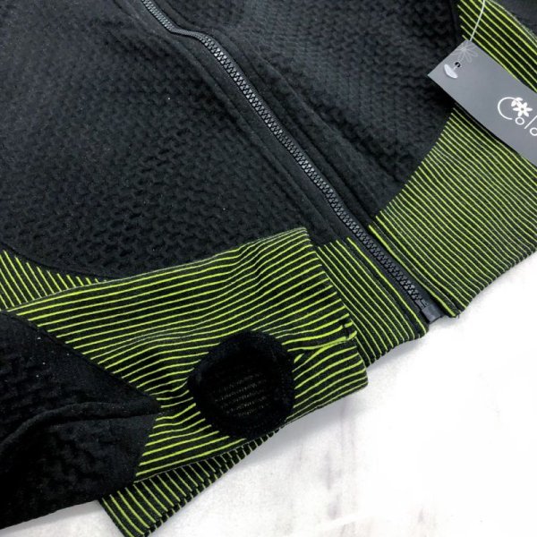 画像16: 【宅急便コンパクト対応】★Color5 #3208 SEAMLESS《BLACK×VOLT》zip-up長袖クロップトップス×2wayハイウエストレギンスセットアップ★ (16)